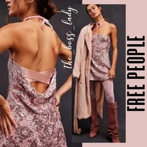 Free People mini dress sequins strapless dress floral lace